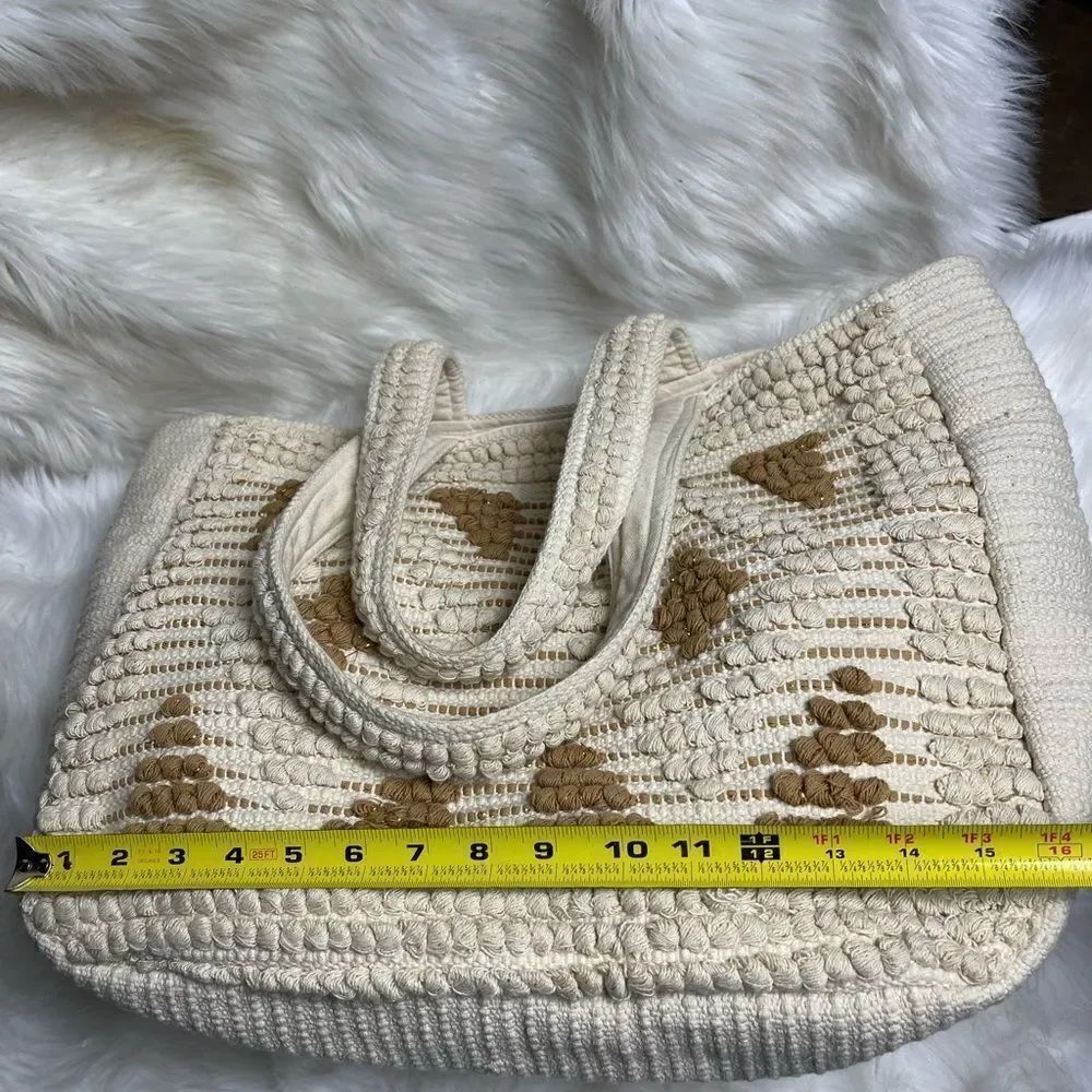 Evelyn K Hobo beige cotton extra large tote with brown and gold stitchin… - Picture 3 of 12